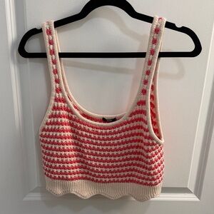 Tezenis Cream and Pink Cropped Knit Tank